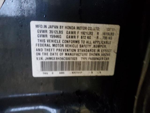 JHMGE8H36CS007023 - 2012 HONDA FIT BLACK photo 12