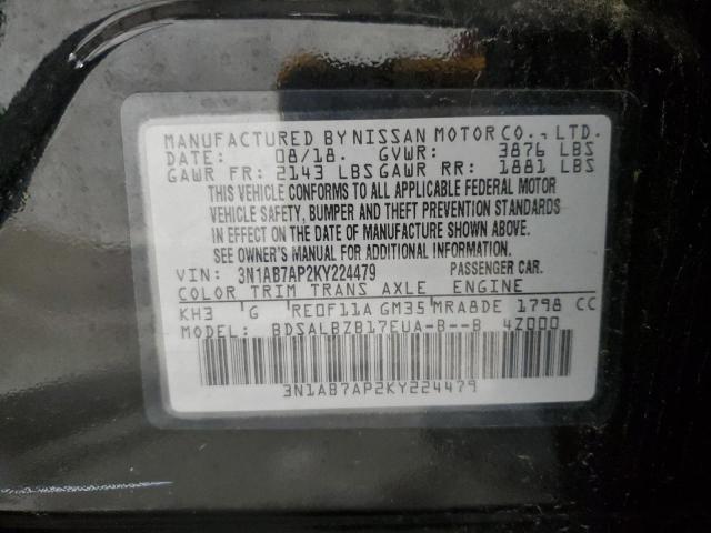 3N1AB7AP2KY224479 - 2019 NISSAN SENTRA S 黑色 照片 12