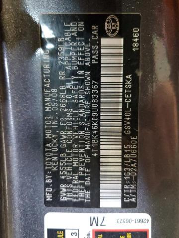 4T1BK46K09U083367 - 2009 TOYOTA CAMRY SE GRAY photo 12