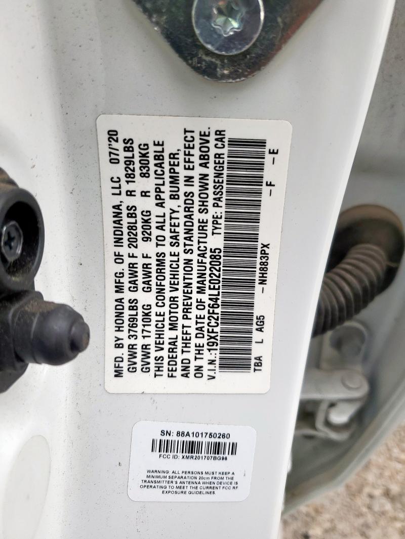 19XFC2F64LE022085 - 2020 HONDA CIVIC LX WHITE photo 13