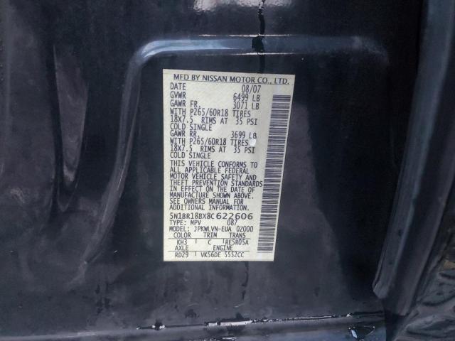 5N1BR18BX8C622606 - 2008 NISSAN PATHFINDER LE შავი ფოტო 13
