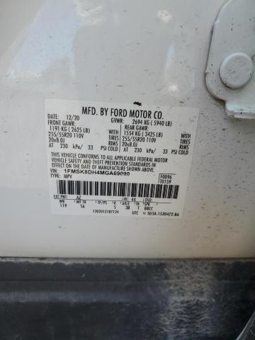 1FMSK8DH4MGA69090 - 2021 FORD EXPLORER XLT WHITE photo 14