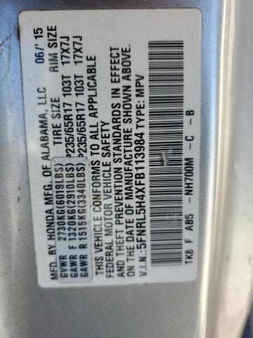 5FNRL5H4XFB113984 - 2015 HONDA ODYSSEY EX SILVER photo 13