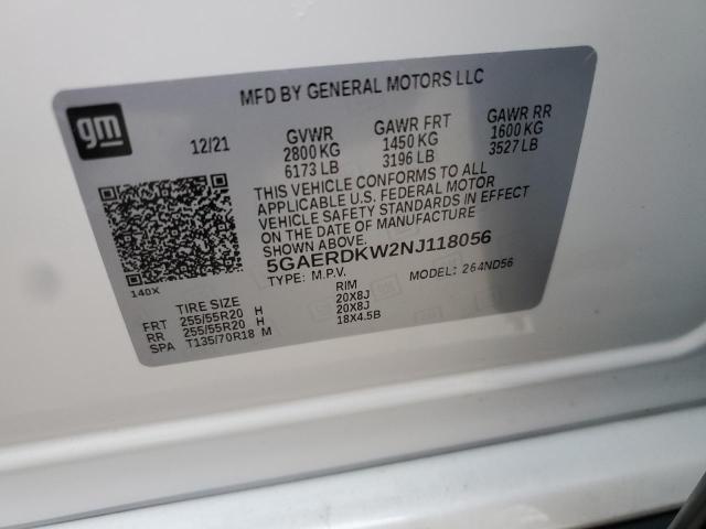 5GAERDKW2NJ118056 - 2022 BUICK ENCLAVE AVENIR 白色 照片 14