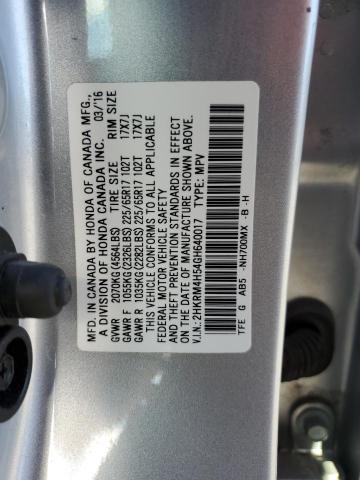 2HKRM4H54GH640017 - 2016 HONDA CR-V EX SILVER photo 13