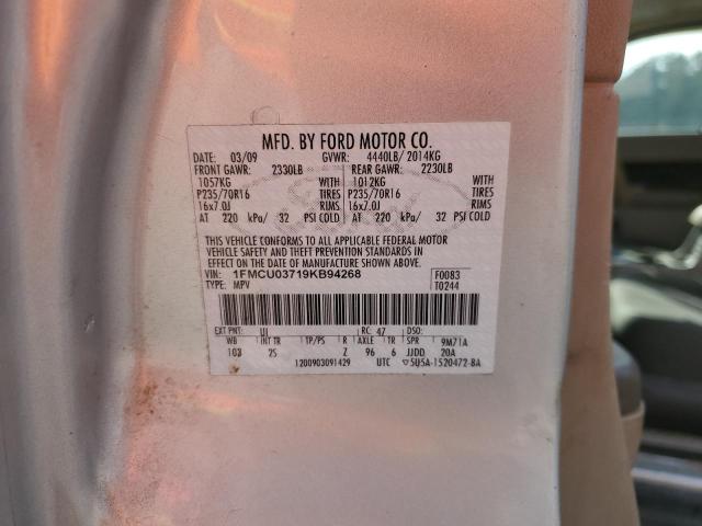 1FMCU03719KB94268 - 2009 FORD ESCAPE XLT SILVER photo 13