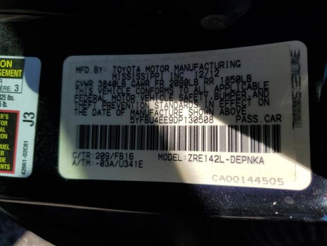 5YFBU4EE9DP130508 - 2013 TOYOTA COROLLA BASE Սև լուսանկար 12