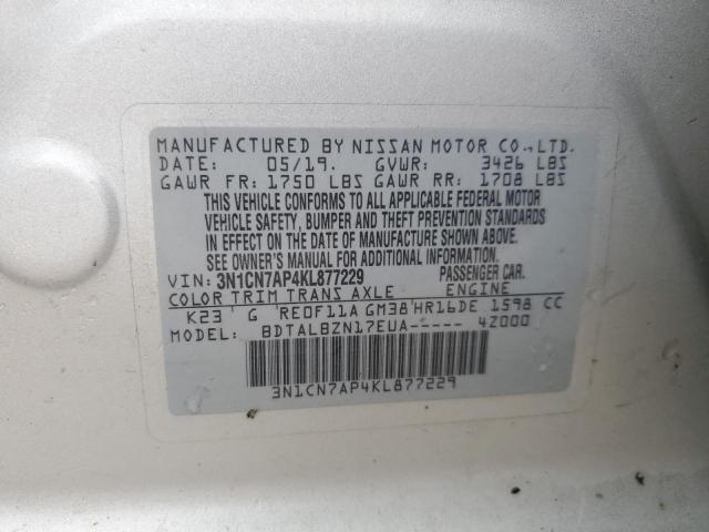 3N1CN7AP4KL877229 - 2019 NISSAN VERSA S Gümüş foto 13