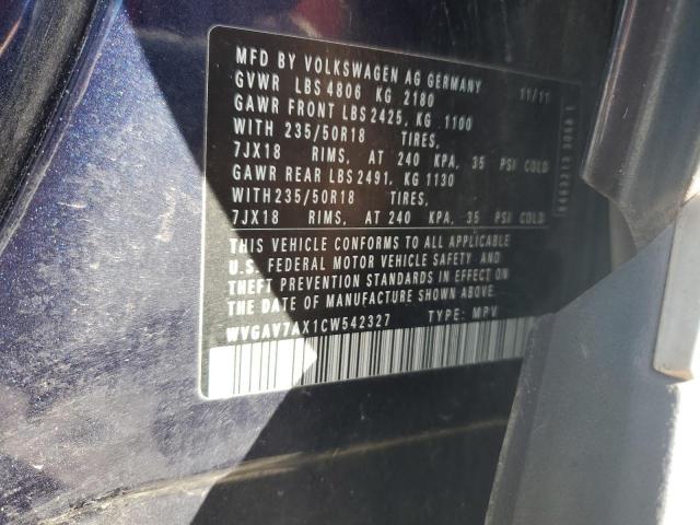 WVGAV7AX1CW542327 - 2012 VOLKSWAGEN TIGUAN S 蓝色 照片 13