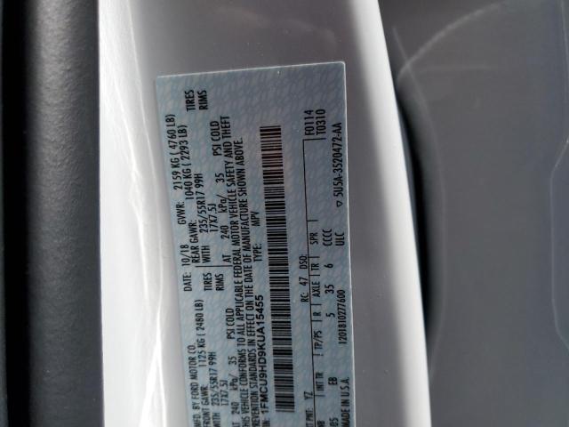 1FMCU9HD9KUA15455 - 2019 FORD ESCAPE SEL 白色 照片 13