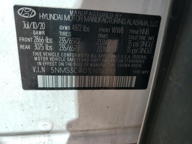5NMS3CAD1LH250399 - 2020 HYUNDAI SANTA FE SEL WHITE photo 14