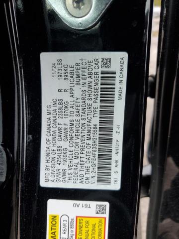 2HGFE4F83SH315584 - 2025 HONDA CIVIC SPORT BLACK photo 12