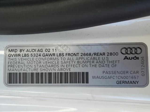 WAUSGAFC1CN001657 - 2012 AUDI A7 PRESTIGE Weiß Foto 12