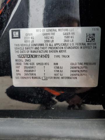 1GCGTCEN3H1141470 - 2017 CHEVROLET COLORADO LT BLACK photo 12