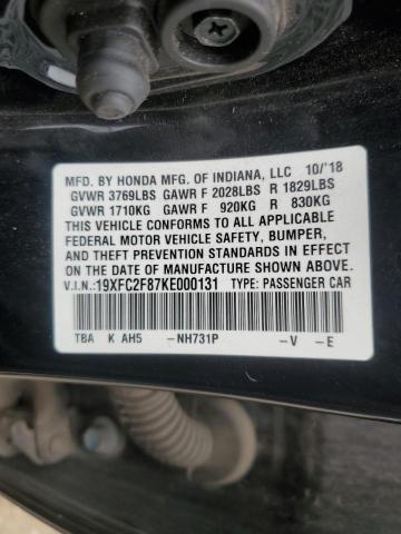 19XFC2F87KE000131 - 2019 HONDA CIVIC SPORT BLACK photo 12