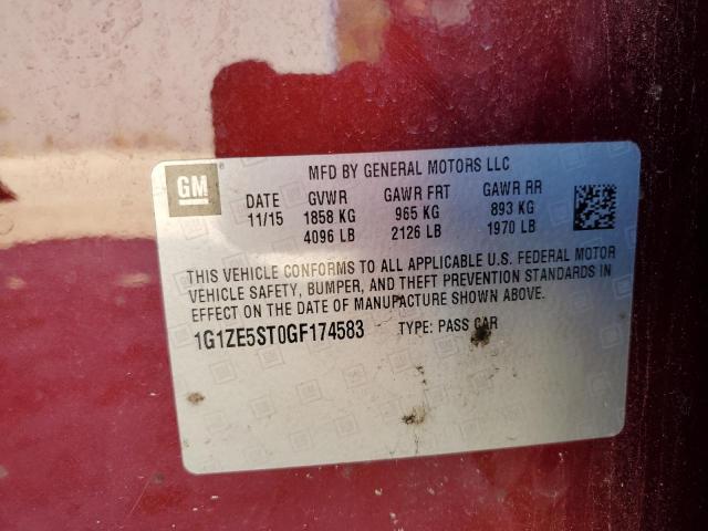 1G1ZE5ST0GF174583 - 2016 CHEVROLET MALIBU LT MAROON photo 13