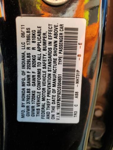 19XFB2F92CE004651 - 2012 HONDA CIVIC EXL BLACK photo 12