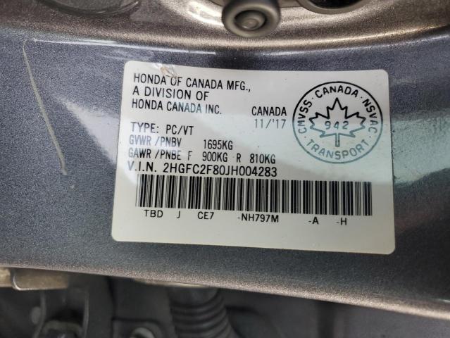 2HGFC2F80JH004283 - 2018 HONDA CIVIC EX GRAY photo 12