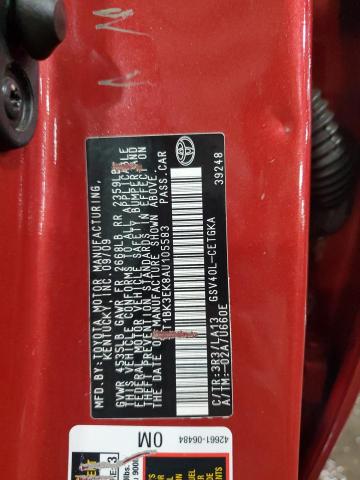4T1BK3EK8AU105583 - 2010 TOYOTA CAMRY SE 红色 照片 12