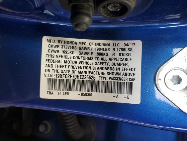 19XFC2F70HE226625 - 2017 HONDA CIVIC EX BLUE photo 13