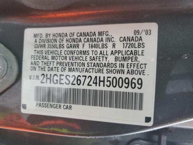 2HGES26724H500969 - 2004 HONDA CIVIC EX Boz foto 12