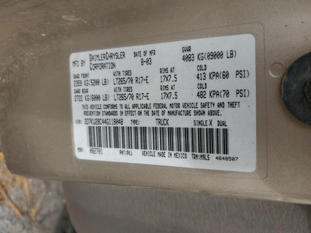 3D7KU28C44G118048 - 2004 DODGE RAM 2500 ST Beige Foto 12