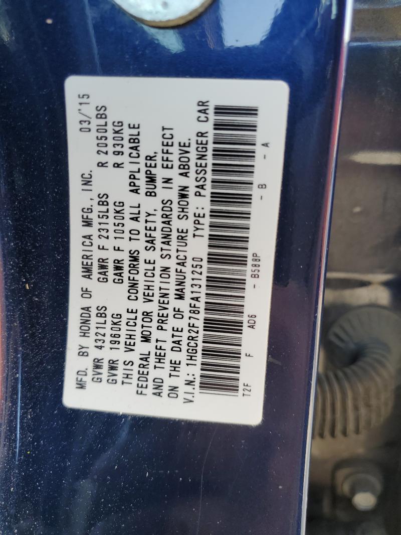 1HGCR2F78FA131250 - 2015 HONDA ACCORD EX BLUE photo 13