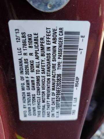 19XFB2F89EE203836 - 2014 HONDA CIVIC EX MAROON photo 12