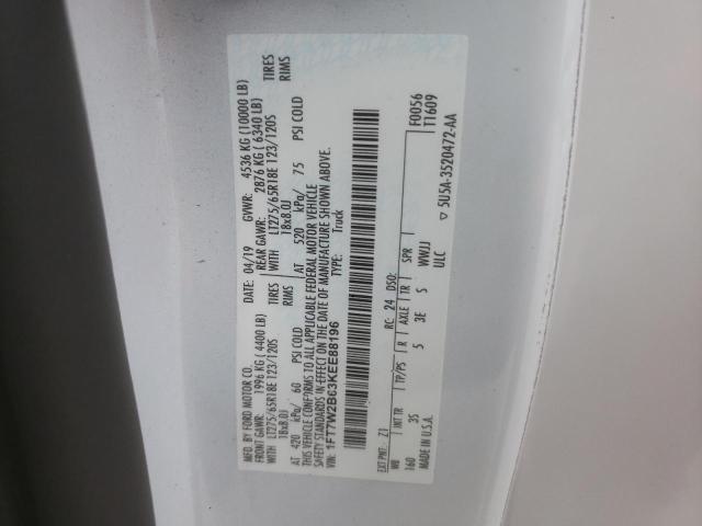 1FT7W2B63KEE88196 - 2019 FORD F250 SUPER DUTY Beyaz fotoğraf 12