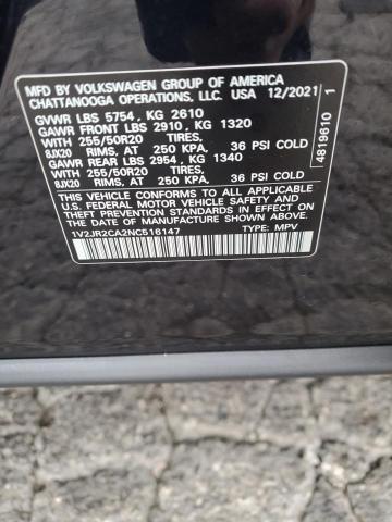 1V2JR2CA2NC516147 - 2022 VOLKSWAGEN ATLAS SE Czarny zdjęcie 14