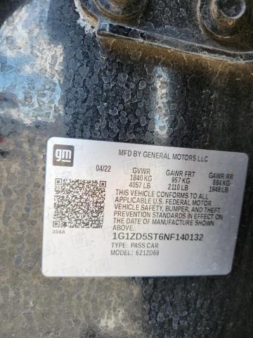 1G1ZD5ST6NF140132 - 2022 CHEVROLET MALIBU LT შავი ფოტო 12