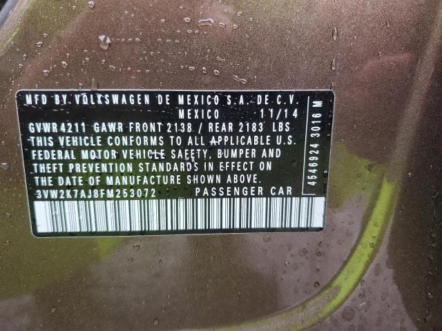 3VW2K7AJ8FM253072 - 2015 VOLKSWAGEN JETTA BASE 棕色 照片 12