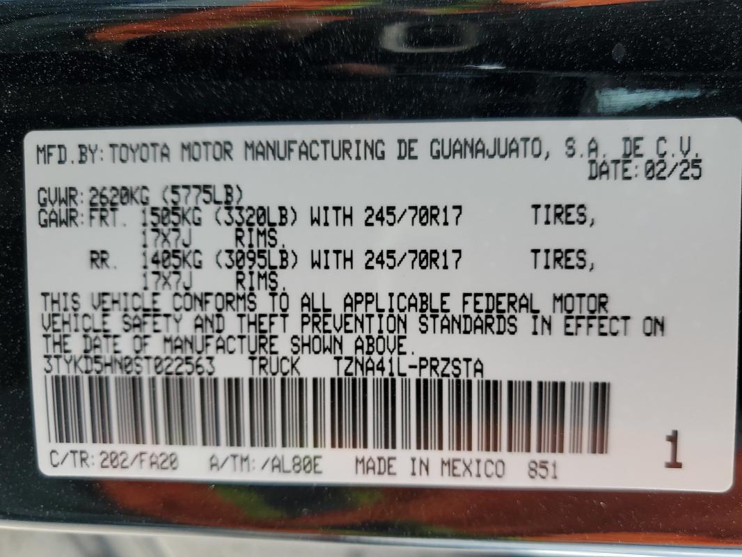 3TYKD5HN0ST022563 - 2025 TOYOTA TACOMA DOUBLE CAB BLACK photo 12