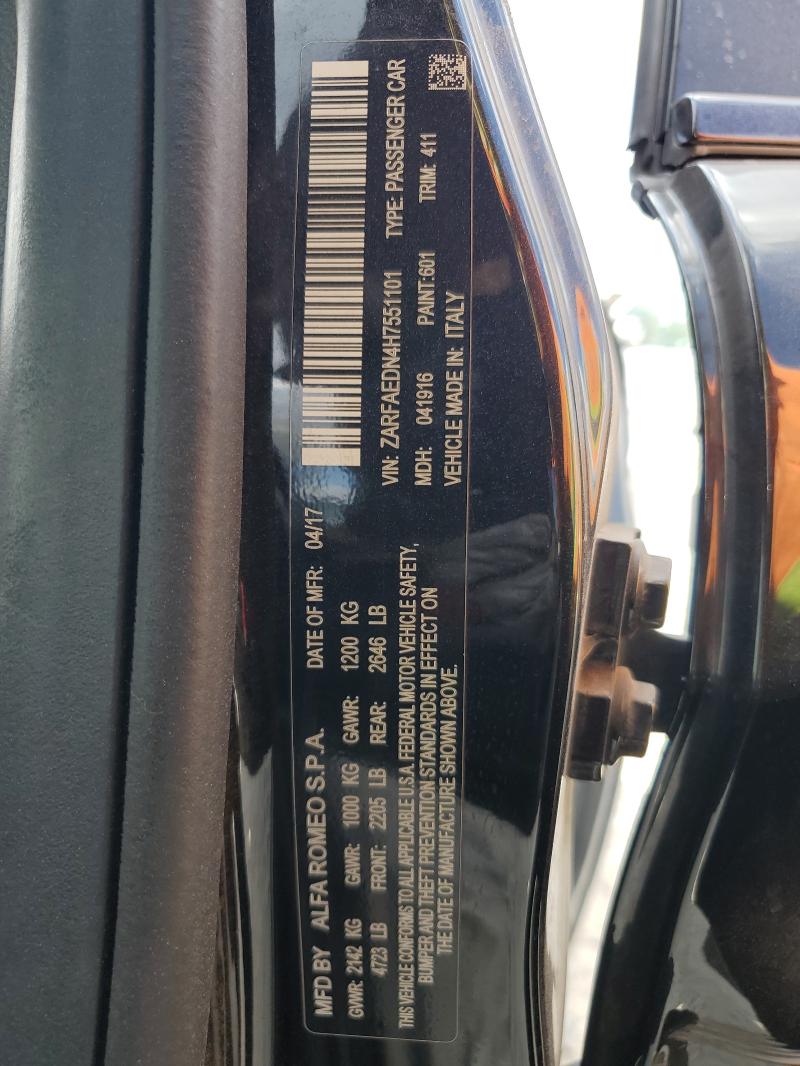 ZARFAEDN4H7551101 - 2017 ALFA ROMEO GIULIA Q4 Czarny zdjęcie 13