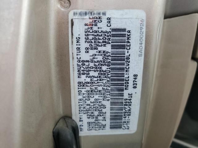 4T1BF22K2YU106757 - 2000 TOYOTA CAMRY LE GOLD photo 13