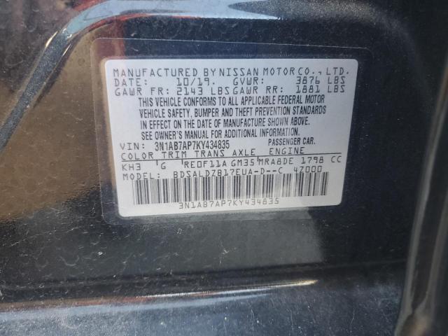 3N1AB7AP7KY434835 - 2019 NISSAN SENTRA S 黑色 照片 12