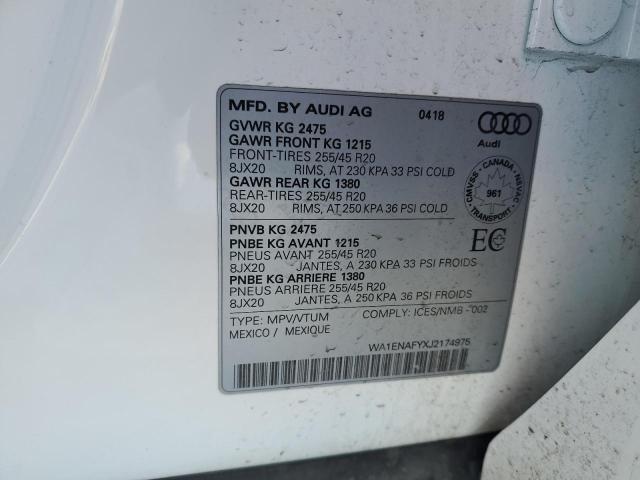 WA1ENAFYXJ2174975 - 2018 AUDI Q5 PROGRESSIV S-LINE WHITE photo 12