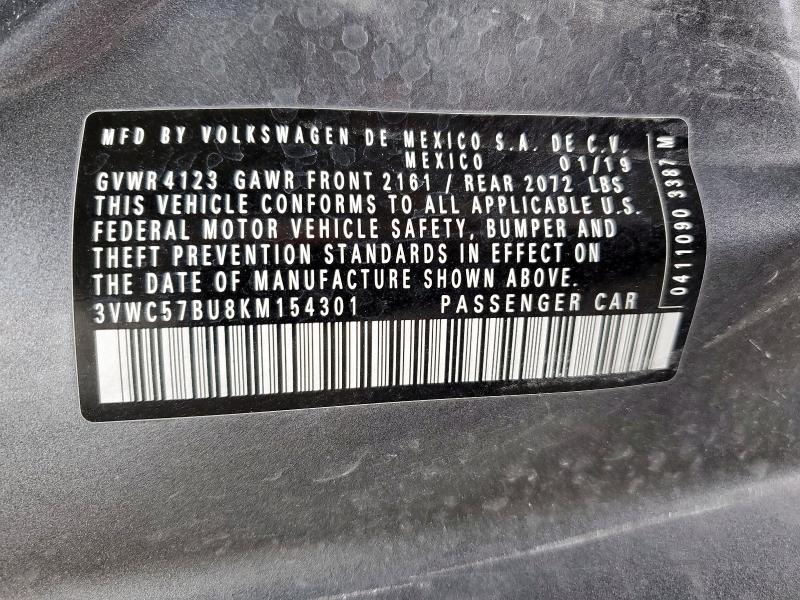 3VWC57BU8KM154301 - 2019 VOLKSWAGEN JETTA S 灰色 照片 12