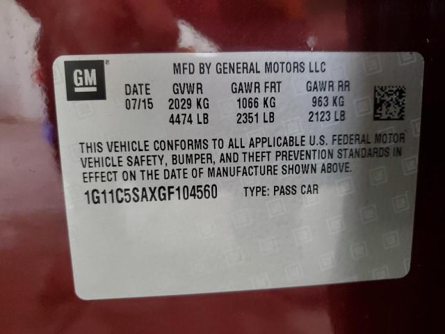 1G11C5SAXGF104560 - 2016 CHEVROLET MALIBU LIM LT RED photo 12