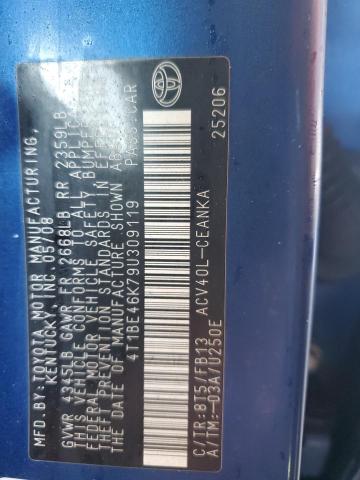 4T1BE46K79U309119 - 2009 TOYOTA CAMRY BASE ლურჯი ფოტო 13
