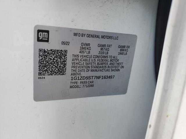 1G1ZD5ST7NF163497 - 2022 CHEVROLET MALIBU LT 白色 照片 12