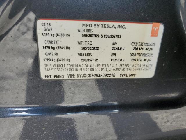 5YJXCDE29JF092218 - 2018 TESLA MODEL X GRAY photo 14