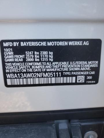 WBA13AW02NFM05111 - 2022 BMW M440XI GRAN COUPE WHITE photo 13