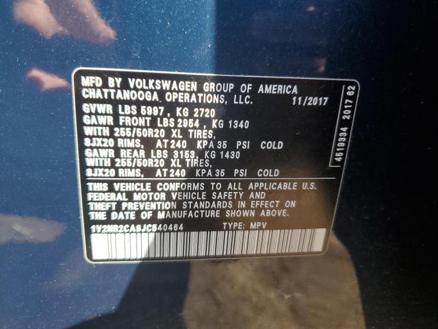 1V2NR2CA8JC540464 - 2018 VOLKSWAGEN ATLAS SEL PREMIUM Blau Foto 13