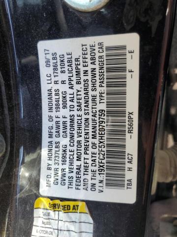 19XFC2F5XHE079759 - 2017 HONDA CIVIC LX შავი ფოტო 12