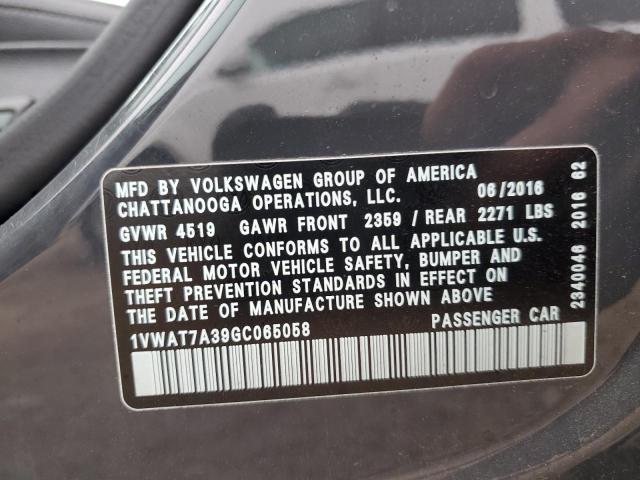1VWAT7A39GC065058 - 2016 VOLKSWAGEN PASSAT S GRAY photo 13