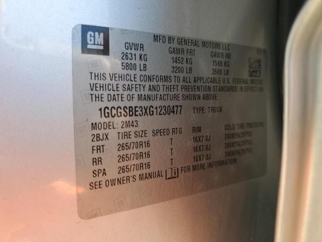 1GCGSBE3XG1230477 - 2016 CHEVROLET COLORADO SILVER photo 12
