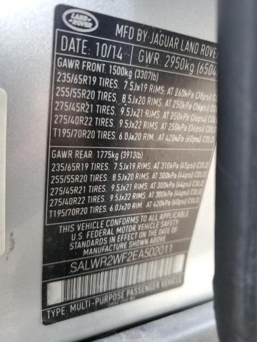 SALWR2WF2EA502011 - 2014 LAND ROVER RANGE ROVE HSE SILVER photo 14