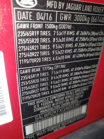 SALWR2KFXGA655387 - 2016 LAND ROVER RANGE ROVE HSE RED photo 13