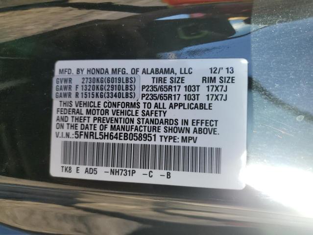 5FNRL5H64EB058951 - 2014 HONDA ODYSSEY EXL BLACK photo 13